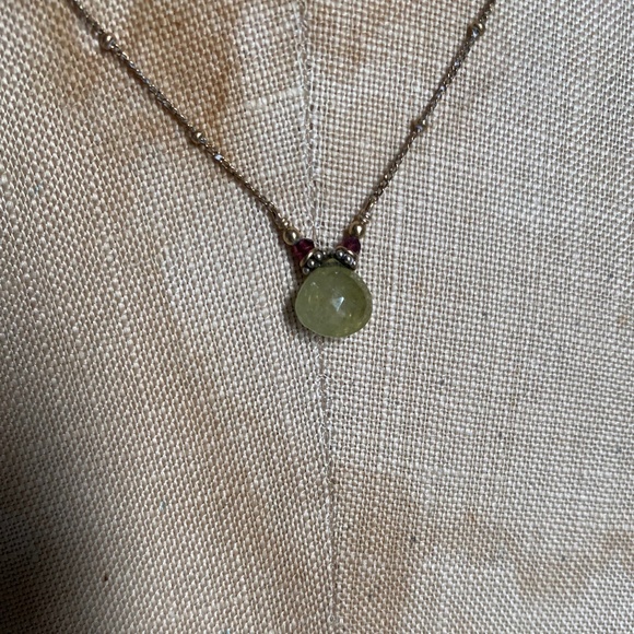 Peridot & Garnet Gold Pendant Necklace 17" - Picture 8 of 11